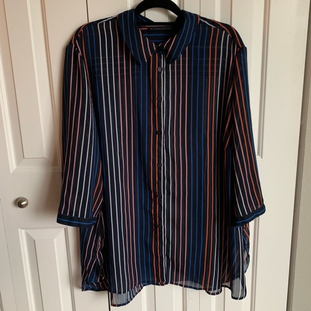 Attention Plus Size Mesh Multicolor Striped Women’s Shirt